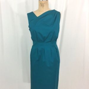 MOSCHINO PEACOCK-BLUE COTTON ASYMMETRIC sleeveless Dress size 10